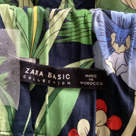 Zara Women's Tropical Floral Midi Skirt Size S Ruffle Hem Pockets Attached Belt - Picture 9 of 11